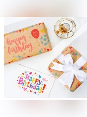 Happy Birthday Gift Wrap Set - Colorful Confetti Design
